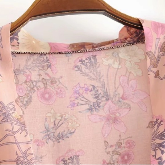 Pink Festival Bohemian Flower Floral Boho Printed Short Kimono Robe Tunic Wrap - Picture 11 of 14